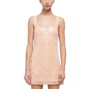 SIMKHAI Pallas Mini Dress Nude Pink Sequins Beaded Loops NWT Size 8